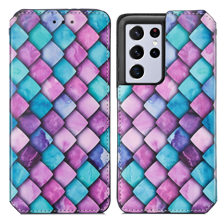 For Samsung Galaxy S21 Ultra 5G Colorful Magnetic Horizontal Flip PU Leather Case with Holder & Card Slot & Wallet