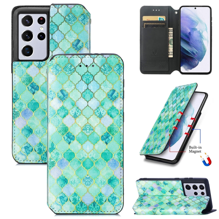 For Samsung Galaxy S21 Ultra 5G Colorful Magnetic Horizontal Flip PU Leather Case with Holder & Card Slot & Wallet
