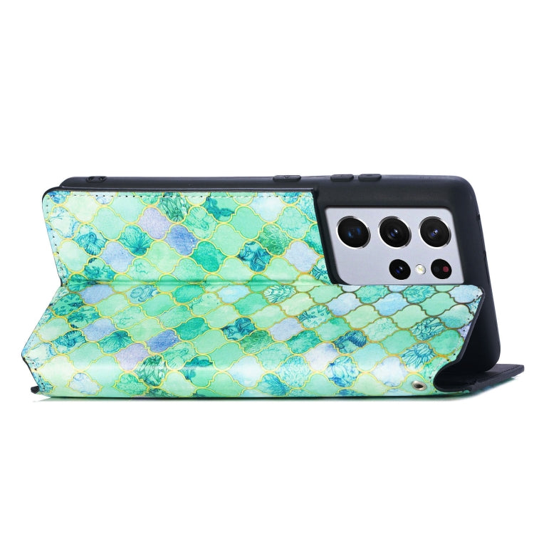 For Samsung Galaxy S21 Ultra 5G Colorful Magnetic Horizontal Flip PU Leather Case with Holder & Card Slot & Wallet
