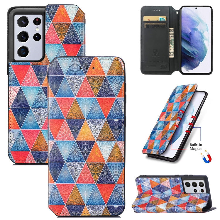 For Samsung Galaxy S21 Ultra 5G Colorful Magnetic Horizontal Flip PU Leather Case with Holder & Card Slot & Wallet