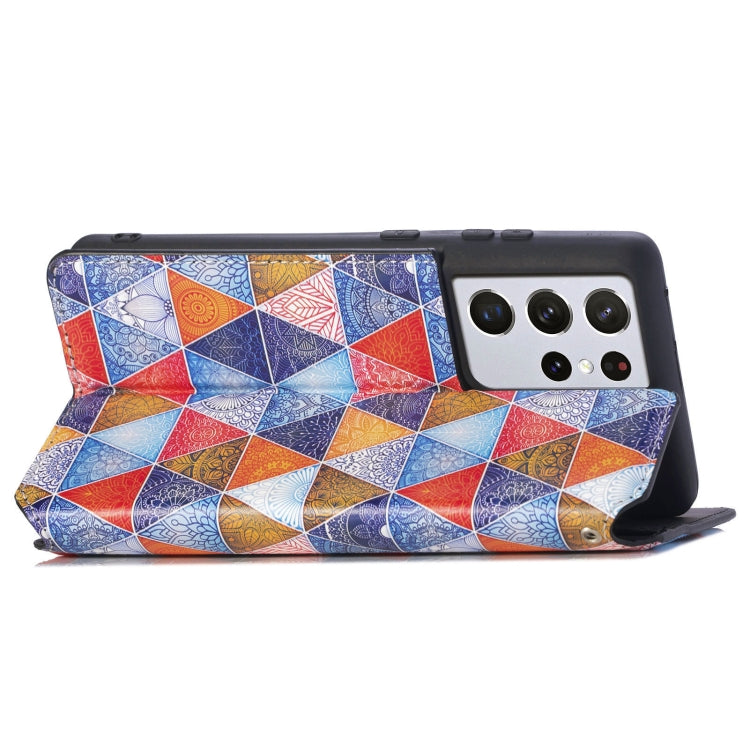 For Samsung Galaxy S21 Ultra 5G Colorful Magnetic Horizontal Flip PU Leather Case with Holder & Card Slot & Wallet
