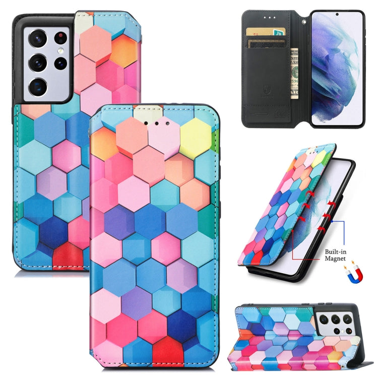 For Samsung Galaxy S21 Ultra 5G Colorful Magnetic Horizontal Flip PU Leather Case with Holder & Card Slot & Wallet
