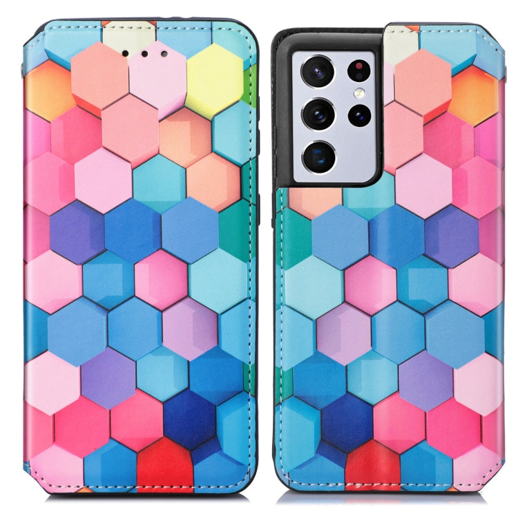For Samsung Galaxy S21 Ultra 5G Colorful Magnetic Horizontal Flip PU Leather Case with Holder & Card Slot & Wallet