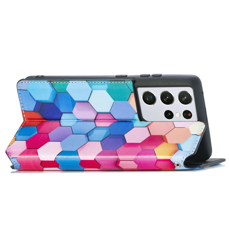 For Samsung Galaxy S21 Ultra 5G Colorful Magnetic Horizontal Flip PU Leather Case with Holder & Card Slot & Wallet