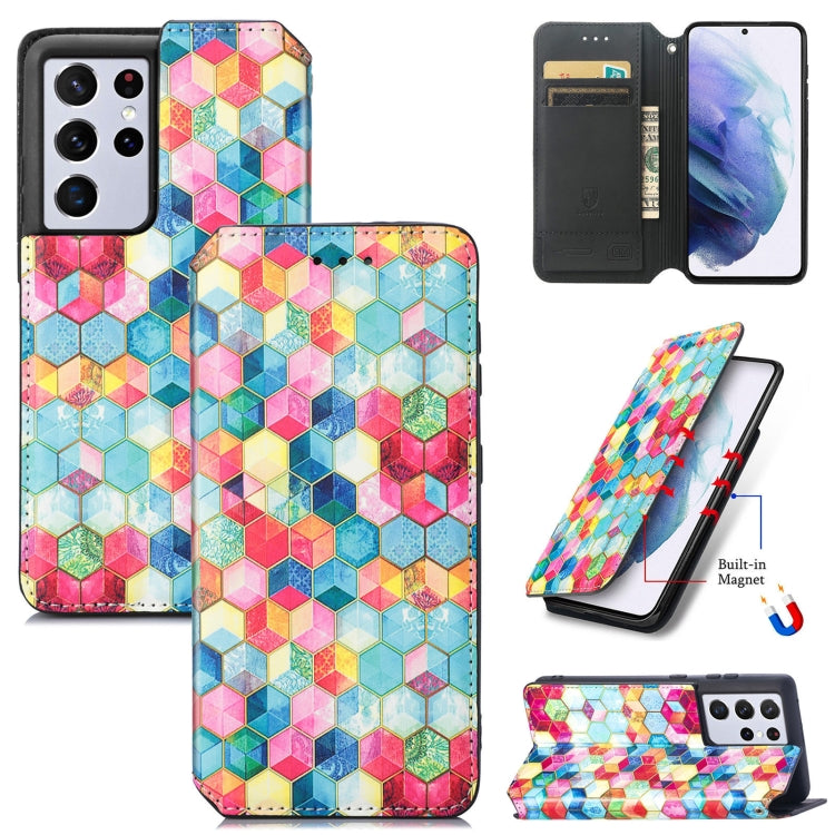 For Samsung Galaxy S21 Ultra 5G Colorful Magnetic Horizontal Flip PU Leather Case with Holder & Card Slot & Wallet