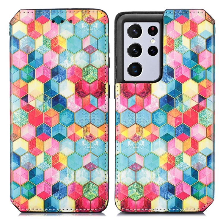 For Samsung Galaxy S21 Ultra 5G Colorful Magnetic Horizontal Flip PU Leather Case with Holder & Card Slot & Wallet