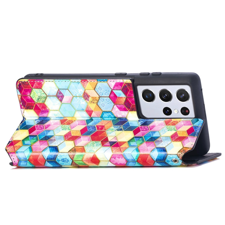 For Samsung Galaxy S21 Ultra 5G Colorful Magnetic Horizontal Flip PU Leather Case with Holder & Card Slot & Wallet