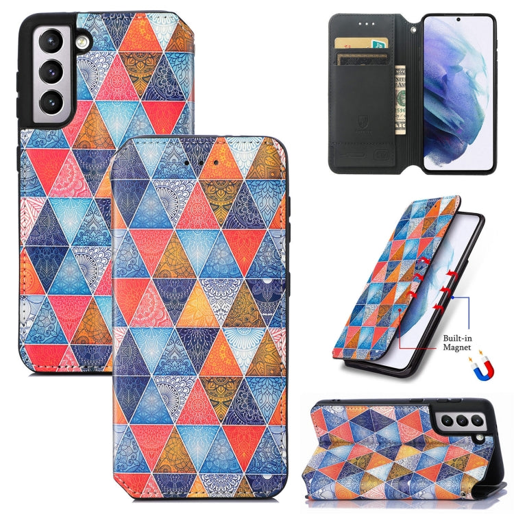 For Samsung Galaxy S21 5G Colorful Magnetic Horizontal Flip PU Leather Case with Holder & Card Slot & Wallet