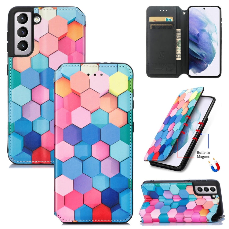 For Samsung Galaxy S21 5G Colorful Magnetic Horizontal Flip PU Leather Case with Holder & Card Slot & Wallet