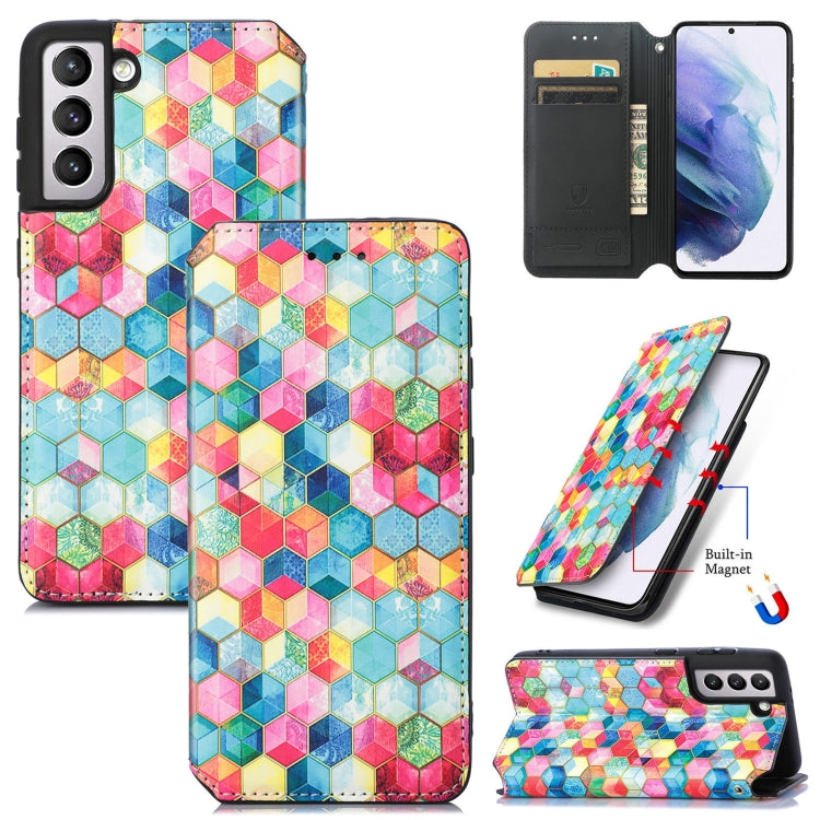 For Samsung Galaxy S21 5G Colorful Magnetic Horizontal Flip PU Leather Case with Holder & Card Slot & Wallet