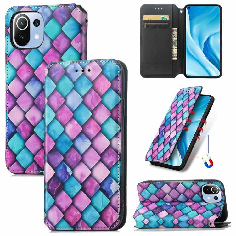 For Xiaomi Mi 11 Lite Colorful Magnetic Horizontal Flip PU Leather Case with Holder & Card Slot & Wallet