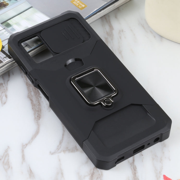 For Samsung Galaxy A03s 166.5mm EU/A02s 166.5mm US Sliding Camera Cover Design PC + TPU Shockproof Case with Ring Holder & Card Slot