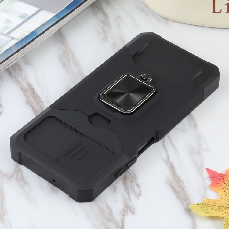 For Samsung Galaxy A03s 166.5mm EU/A02s 166.5mm US Sliding Camera Cover Design PC + TPU Shockproof Case with Ring Holder & Card Slot