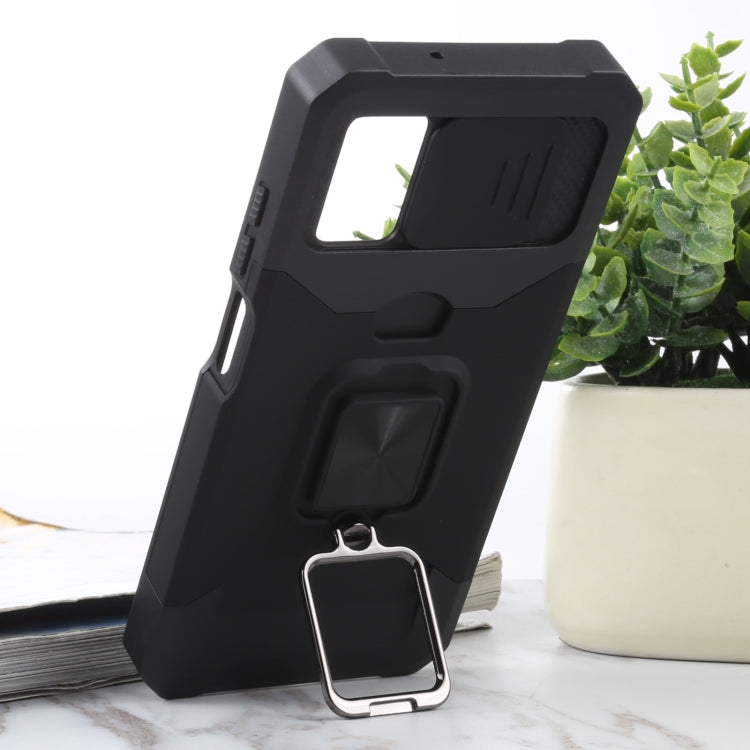 For Samsung Galaxy A03s 166.5mm EU/A02s 166.5mm US Sliding Camera Cover Design PC + TPU Shockproof Case with Ring Holder & Card Slot