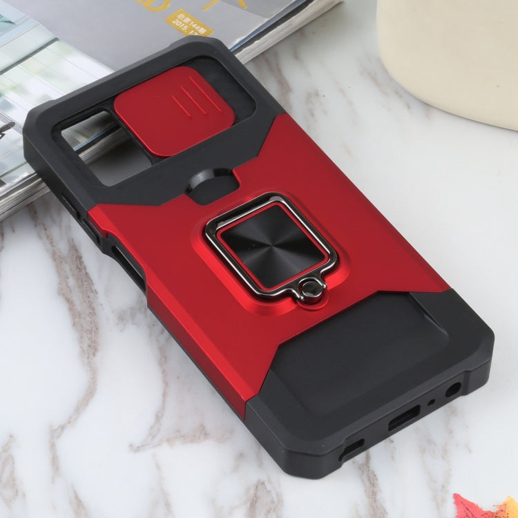 For Samsung Galaxy A03s 166.5mm EU/A02s 166.5mm US Sliding Camera Cover Design PC + TPU Shockproof Case with Ring Holder & Card Slot