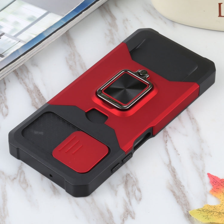 For Samsung Galaxy A03s 166.5mm EU/A02s 166.5mm US Sliding Camera Cover Design PC + TPU Shockproof Case with Ring Holder & Card Slot