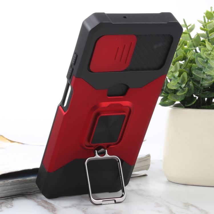 For Samsung Galaxy A03s 166.5mm EU/A02s 166.5mm US Sliding Camera Cover Design PC + TPU Shockproof Case with Ring Holder & Card Slot