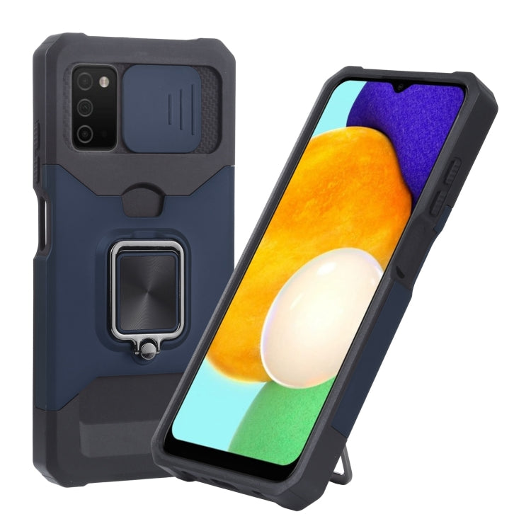 For Samsung Galaxy A03s 166.5mm EU/A02s 166.5mm US Sliding Camera Cover Design PC + TPU Shockproof Case with Ring Holder & Card Slot