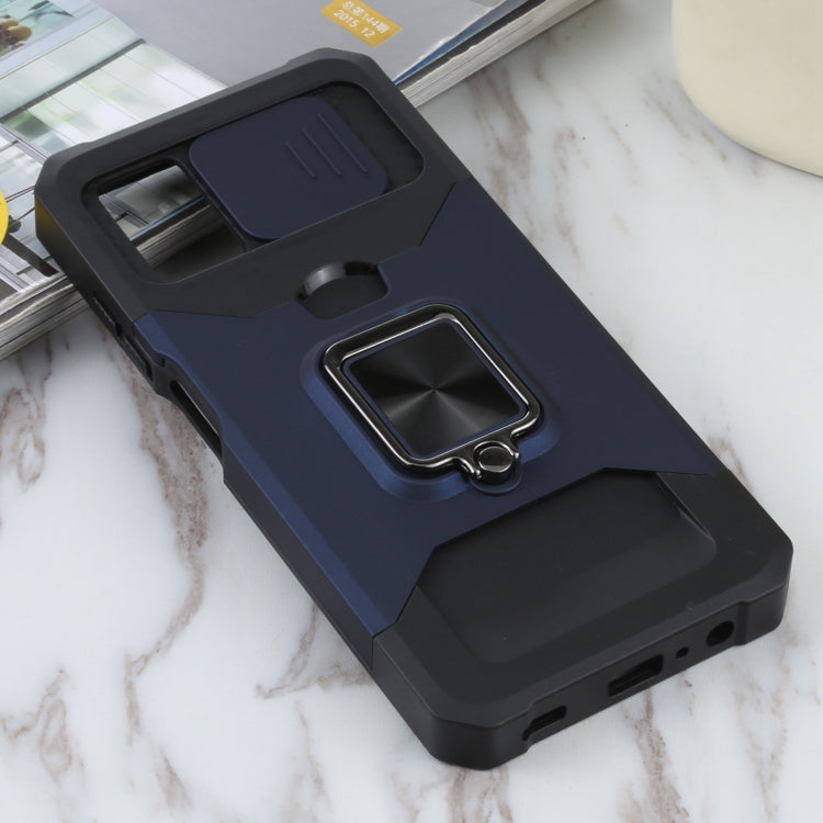 For Samsung Galaxy A03s 166.5mm EU/A02s 166.5mm US Sliding Camera Cover Design PC + TPU Shockproof Case with Ring Holder & Card Slot