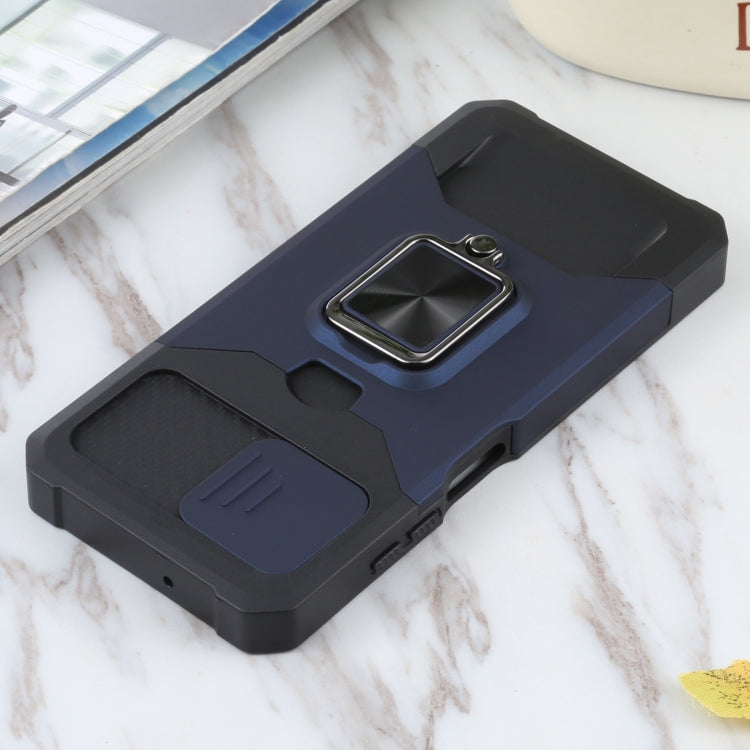 For Samsung Galaxy A03s 166.5mm EU/A02s 166.5mm US Sliding Camera Cover Design PC + TPU Shockproof Case with Ring Holder & Card Slot
