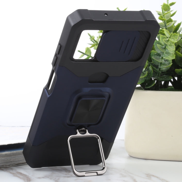 For Samsung Galaxy A03s 166.5mm EU/A02s 166.5mm US Sliding Camera Cover Design PC + TPU Shockproof Case with Ring Holder & Card Slot