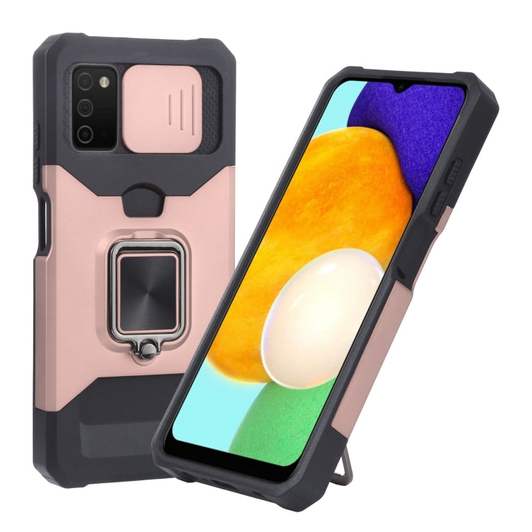 For Samsung Galaxy A03s 166.5mm EU/A02s 166.5mm US Sliding Camera Cover Design PC + TPU Shockproof Case with Ring Holder & Card Slot