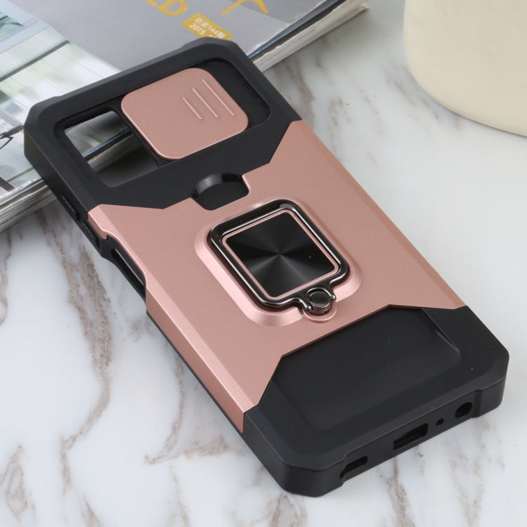For Samsung Galaxy A03s 166.5mm EU/A02s 166.5mm US Sliding Camera Cover Design PC + TPU Shockproof Case with Ring Holder & Card Slot