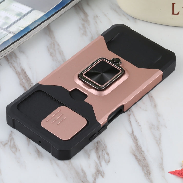 For Samsung Galaxy A03s 166.5mm EU/A02s 166.5mm US Sliding Camera Cover Design PC + TPU Shockproof Case with Ring Holder & Card Slot