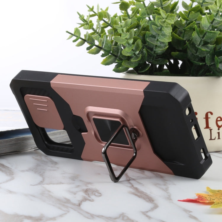 For Samsung Galaxy A03s 166.5mm EU/A02s 166.5mm US Sliding Camera Cover Design PC + TPU Shockproof Case with Ring Holder & Card Slot