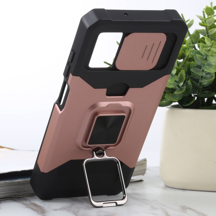 For Samsung Galaxy A03s 166.5mm EU/A02s 166.5mm US Sliding Camera Cover Design PC + TPU Shockproof Case with Ring Holder & Card Slot