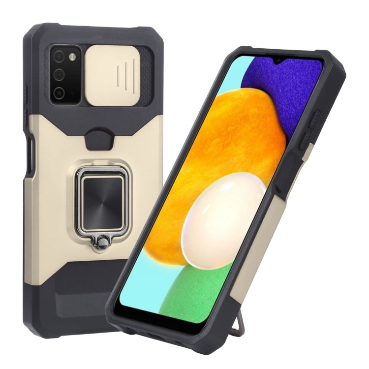 For Samsung Galaxy A03s 166.5mm EU/A02s 166.5mm US Sliding Camera Cover Design PC + TPU Shockproof Case with Ring Holder & Card Slot