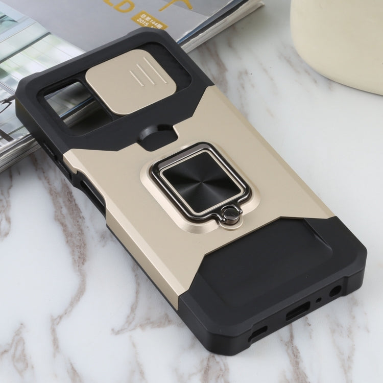 For Samsung Galaxy A03s 166.5mm EU/A02s 166.5mm US Sliding Camera Cover Design PC + TPU Shockproof Case with Ring Holder & Card Slot