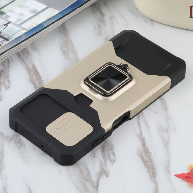 For Samsung Galaxy A03s 166.5mm EU/A02s 166.5mm US Sliding Camera Cover Design PC + TPU Shockproof Case with Ring Holder & Card Slot
