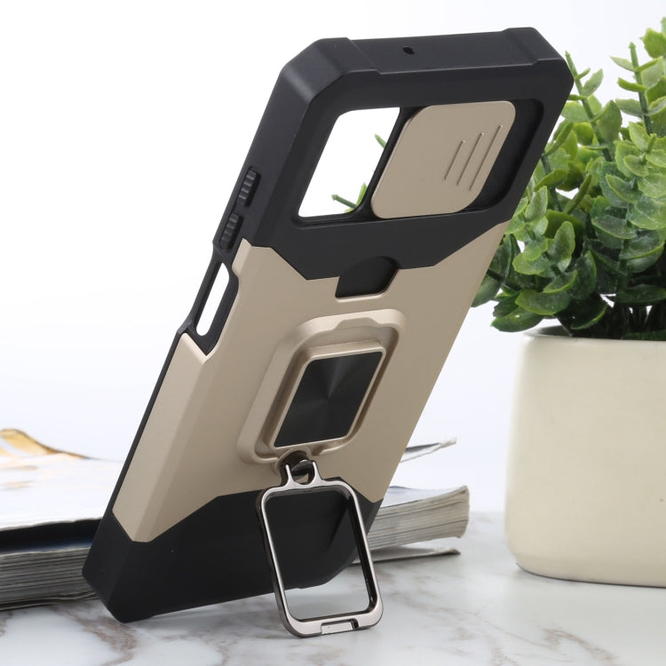 For Samsung Galaxy A03s 166.5mm EU/A02s 166.5mm US Sliding Camera Cover Design PC + TPU Shockproof Case with Ring Holder & Card Slot