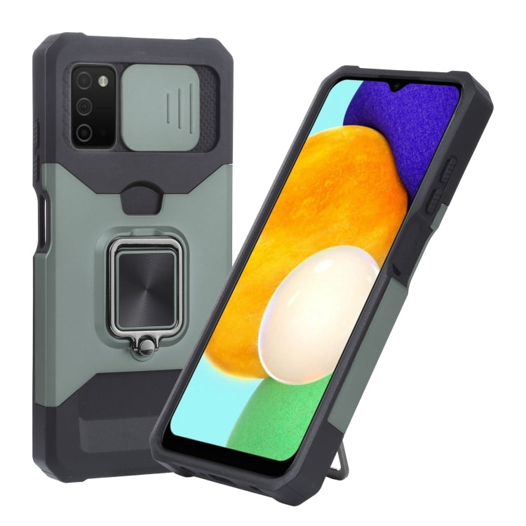 For Samsung Galaxy A03s 166.5mm EU/A02s 166.5mm US Sliding Camera Cover Design PC + TPU Shockproof Case with Ring Holder & Card Slot