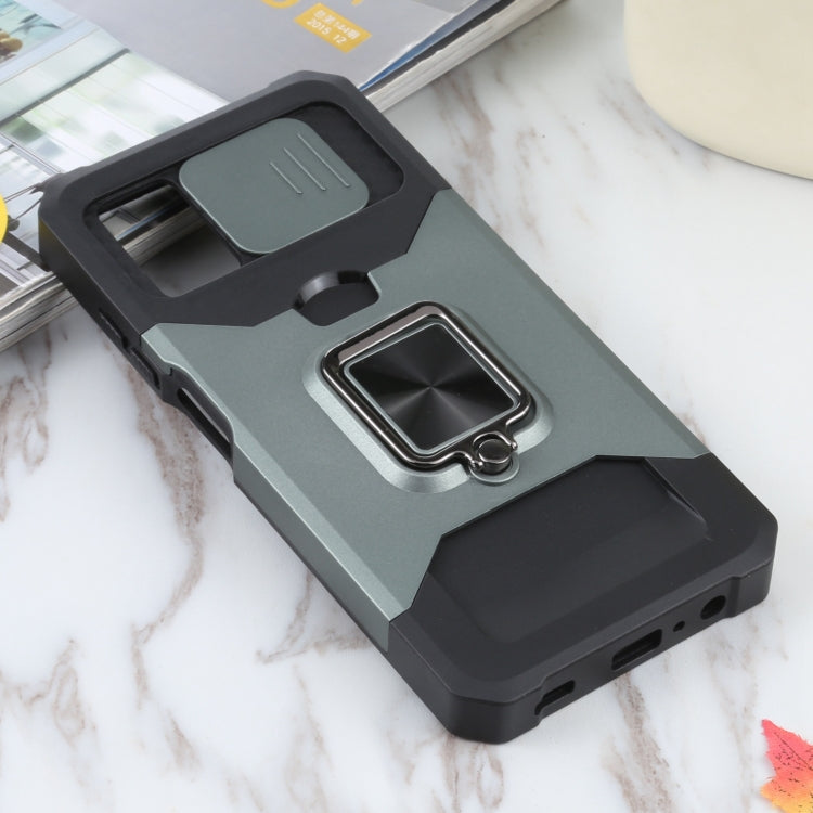 For Samsung Galaxy A03s 166.5mm EU/A02s 166.5mm US Sliding Camera Cover Design PC + TPU Shockproof Case with Ring Holder & Card Slot