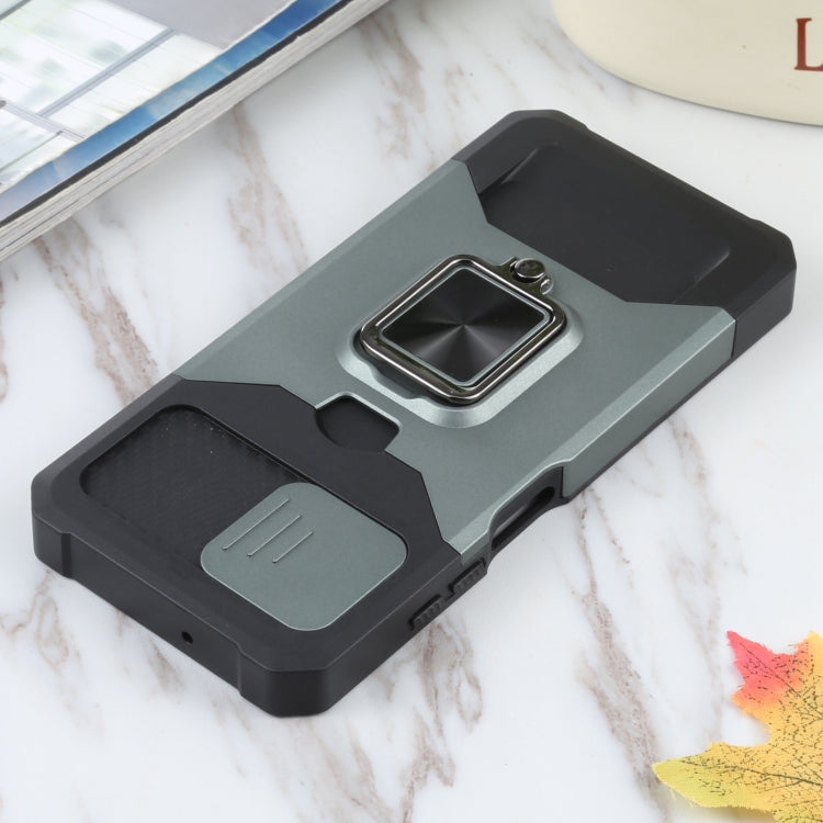 For Samsung Galaxy A03s 166.5mm EU/A02s 166.5mm US Sliding Camera Cover Design PC + TPU Shockproof Case with Ring Holder & Card Slot