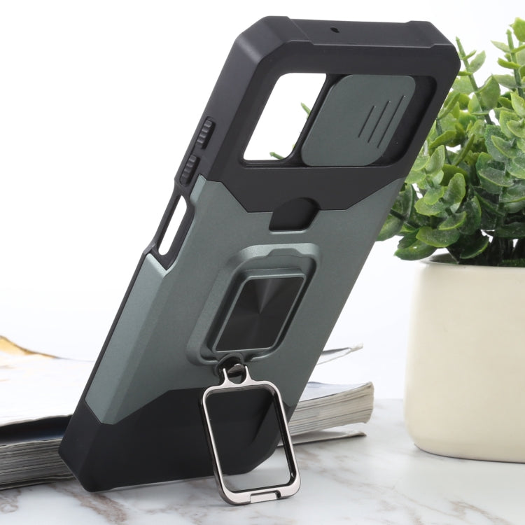 For Samsung Galaxy A03s 166.5mm EU/A02s 166.5mm US Sliding Camera Cover Design PC + TPU Shockproof Case with Ring Holder & Card Slot