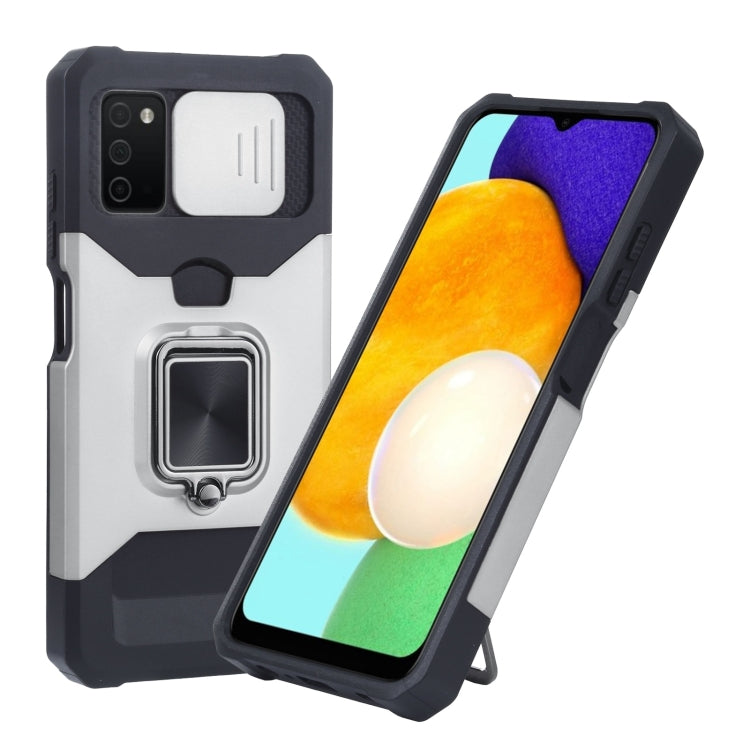 For Samsung Galaxy A03s 166.5mm EU/A02s 166.5mm US Sliding Camera Cover Design PC + TPU Shockproof Case with Ring Holder & Card Slot