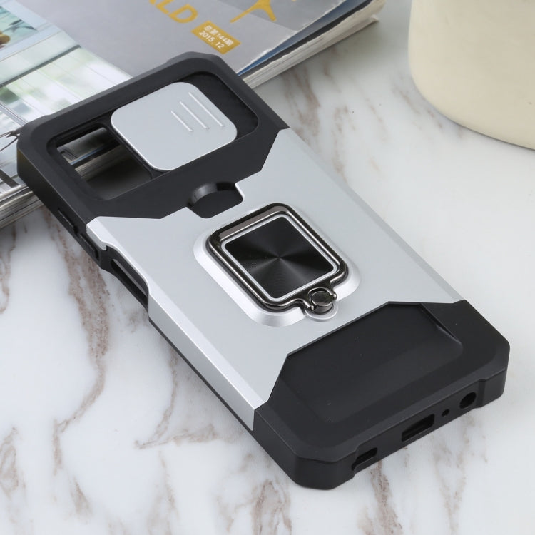 For Samsung Galaxy A03s 166.5mm EU/A02s 166.5mm US Sliding Camera Cover Design PC + TPU Shockproof Case with Ring Holder & Card Slot