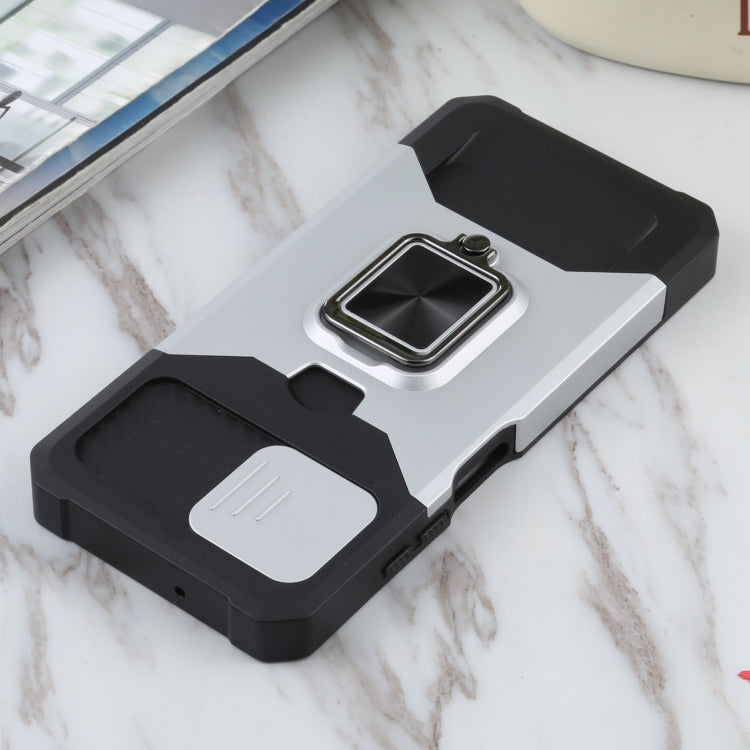 For Samsung Galaxy A03s 166.5mm EU/A02s 166.5mm US Sliding Camera Cover Design PC + TPU Shockproof Case with Ring Holder & Card Slot