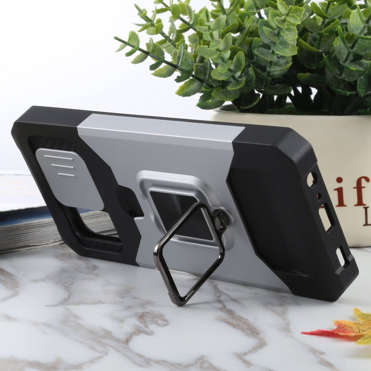 For Samsung Galaxy A03s 166.5mm EU/A02s 166.5mm US Sliding Camera Cover Design PC + TPU Shockproof Case with Ring Holder & Card Slot