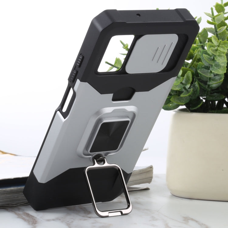 For Samsung Galaxy A03s 166.5mm EU/A02s 166.5mm US Sliding Camera Cover Design PC + TPU Shockproof Case with Ring Holder & Card Slot