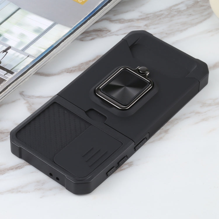 For Samsung Galaxy S21 5G Sliding Camera Cover Design PC + TPU Shockproof Case with Ring Holder & Card Slot