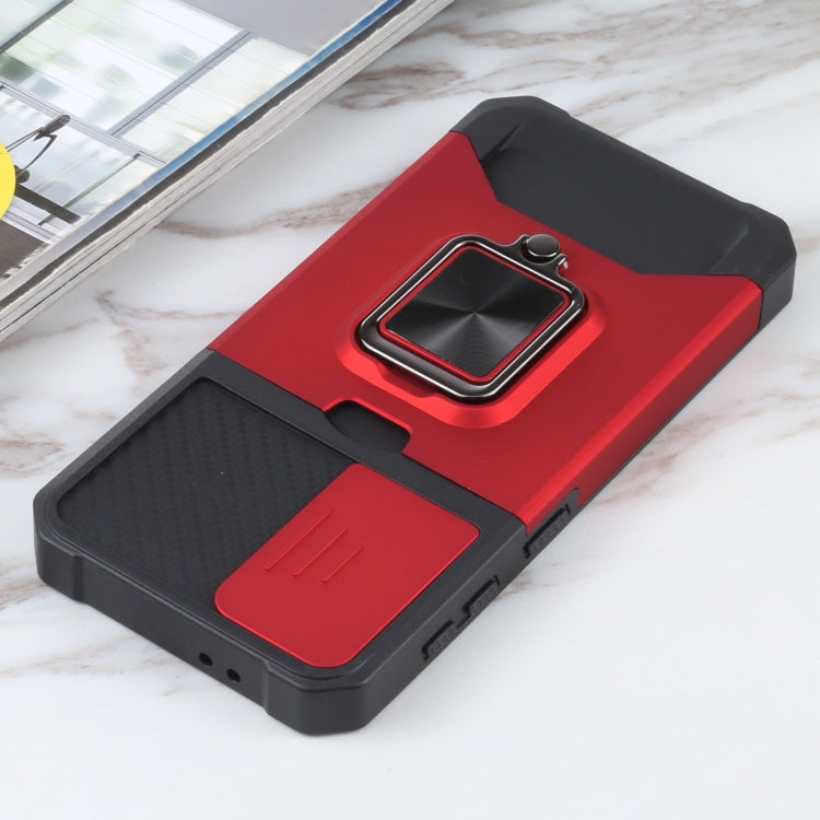 For Samsung Galaxy S21 5G Sliding Camera Cover Design PC + TPU Shockproof Case with Ring Holder & Card Slot