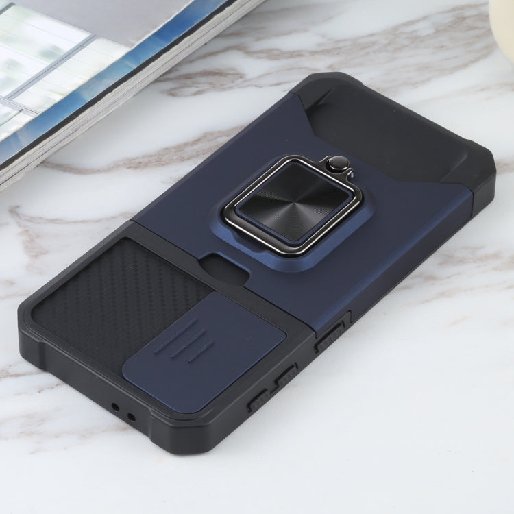 For Samsung Galaxy S21 5G Sliding Camera Cover Design PC + TPU Shockproof Case with Ring Holder & Card Slot