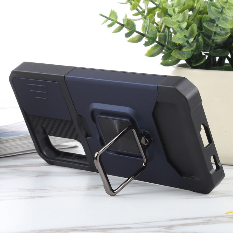 For Samsung Galaxy S21 5G Sliding Camera Cover Design PC + TPU Shockproof Case with Ring Holder & Card Slot