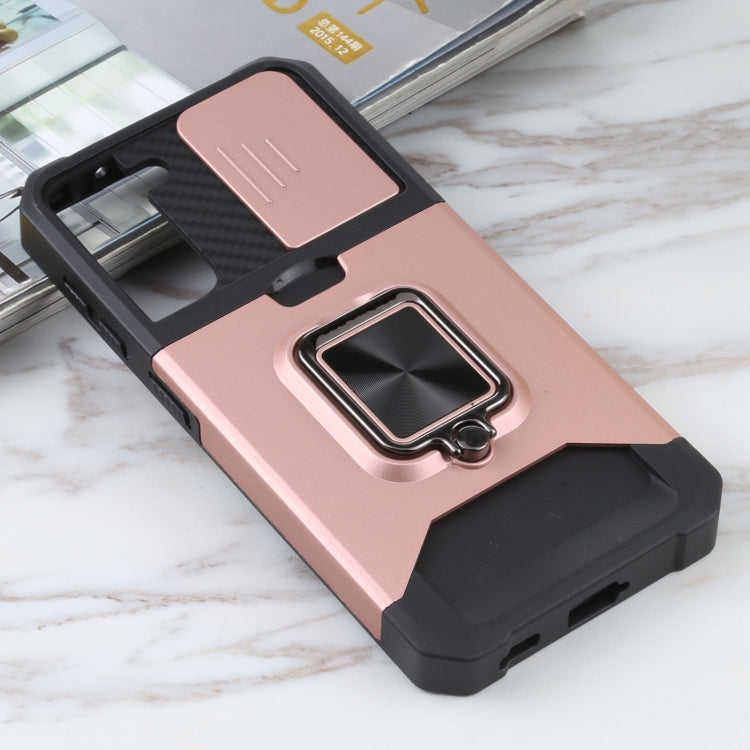 For Samsung Galaxy S21 5G Sliding Camera Cover Design PC + TPU Shockproof Case with Ring Holder & Card Slot