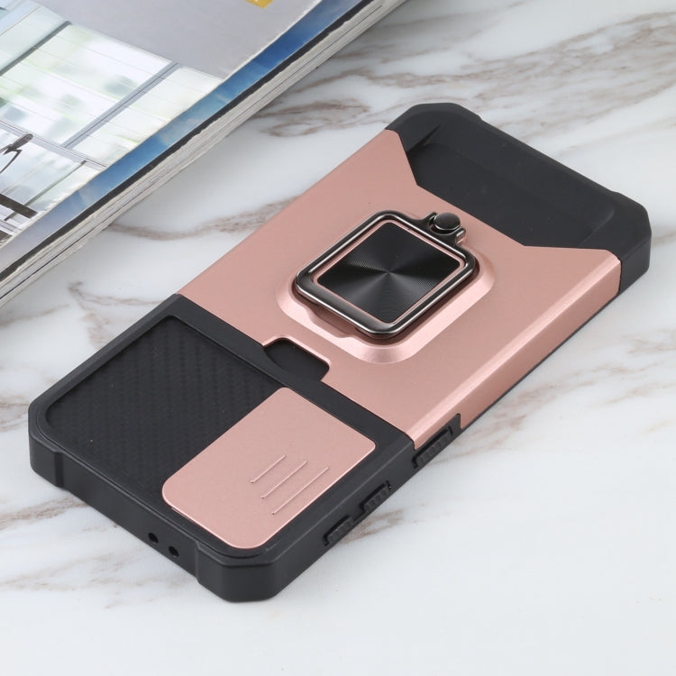 For Samsung Galaxy S21 5G Sliding Camera Cover Design PC + TPU Shockproof Case with Ring Holder & Card Slot