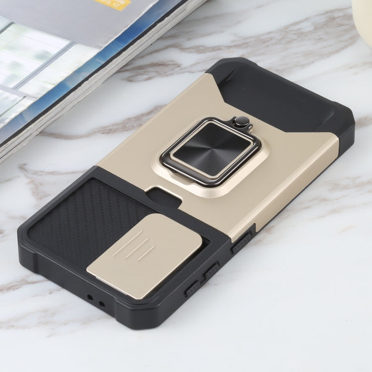 For Samsung Galaxy S21 5G Sliding Camera Cover Design PC + TPU Shockproof Case with Ring Holder & Card Slot